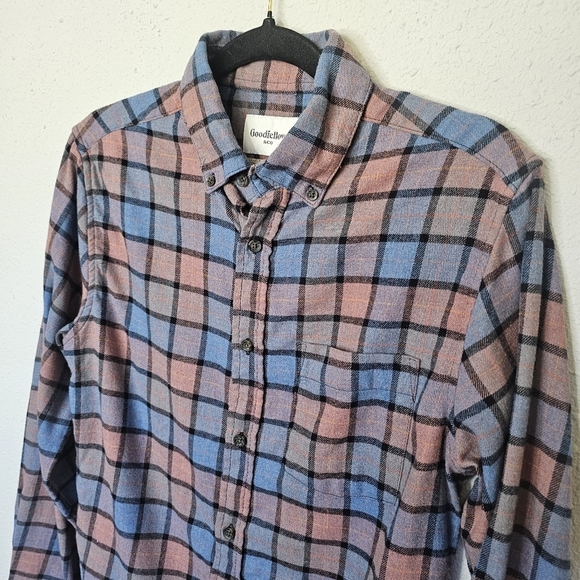 Goodfellow‎ Mens S Small Flannel Checkered Plaid Button Down Long Sleeve - Picture 2 of 10